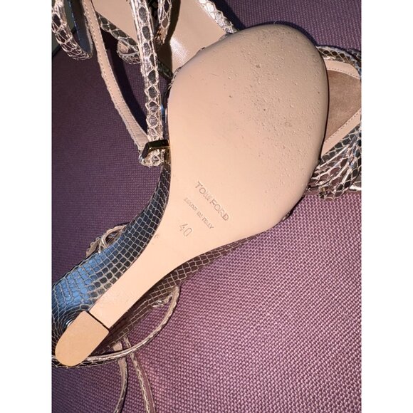 TOM FORD Paradis Stamped Python Strappy Sandals in Champagne 40 with Box Heels - Picture 10 of 11